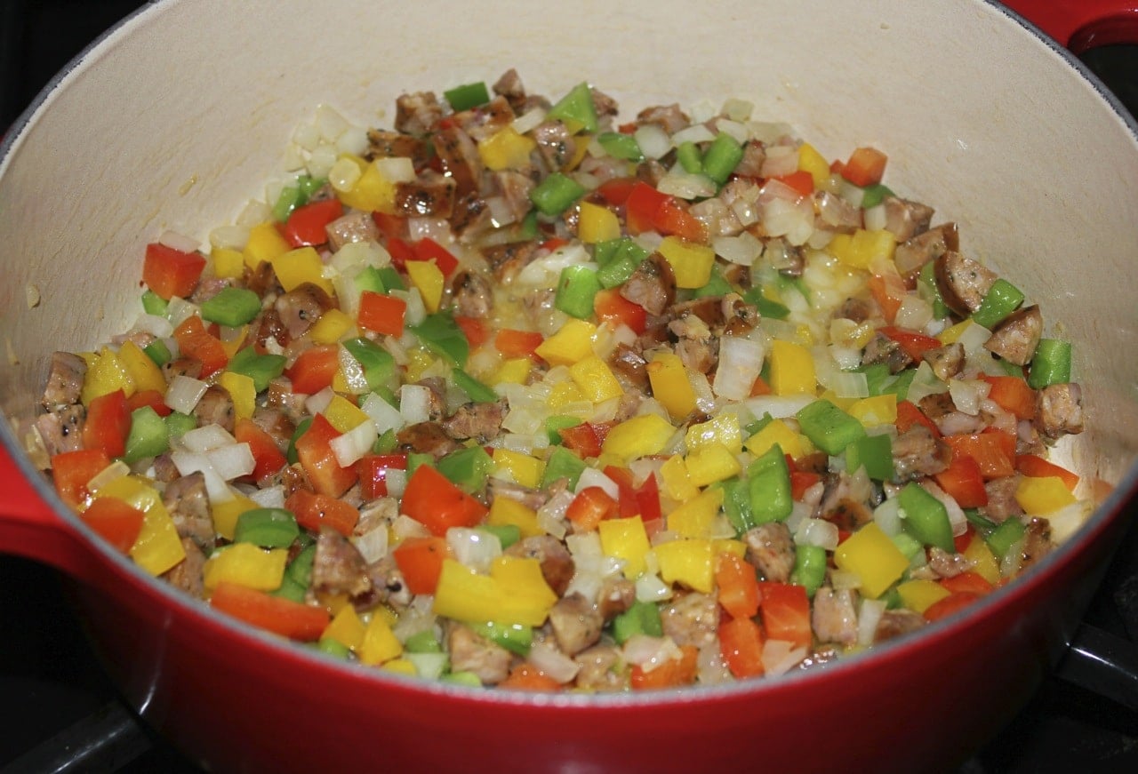 brown-rice-jambalaya-with-shrimp-chicken-sausage-and-bell-peppers-step-2