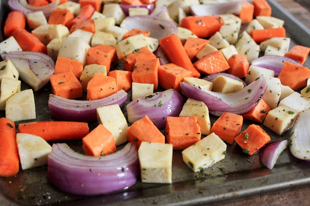 Roasted-Root-Vegetable-Salad-With-Herbed-Goat-Cheese-and-Arugula-Step-1
