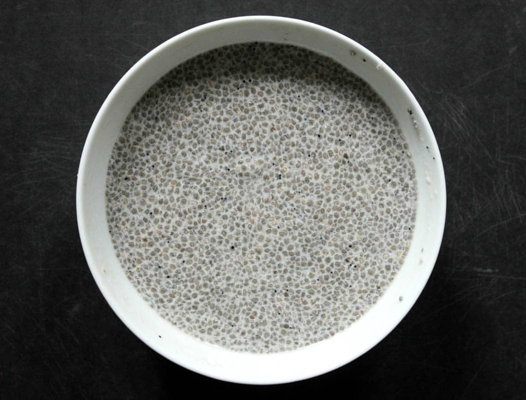 Bowl of prepared chia seed pudding ready for serving.