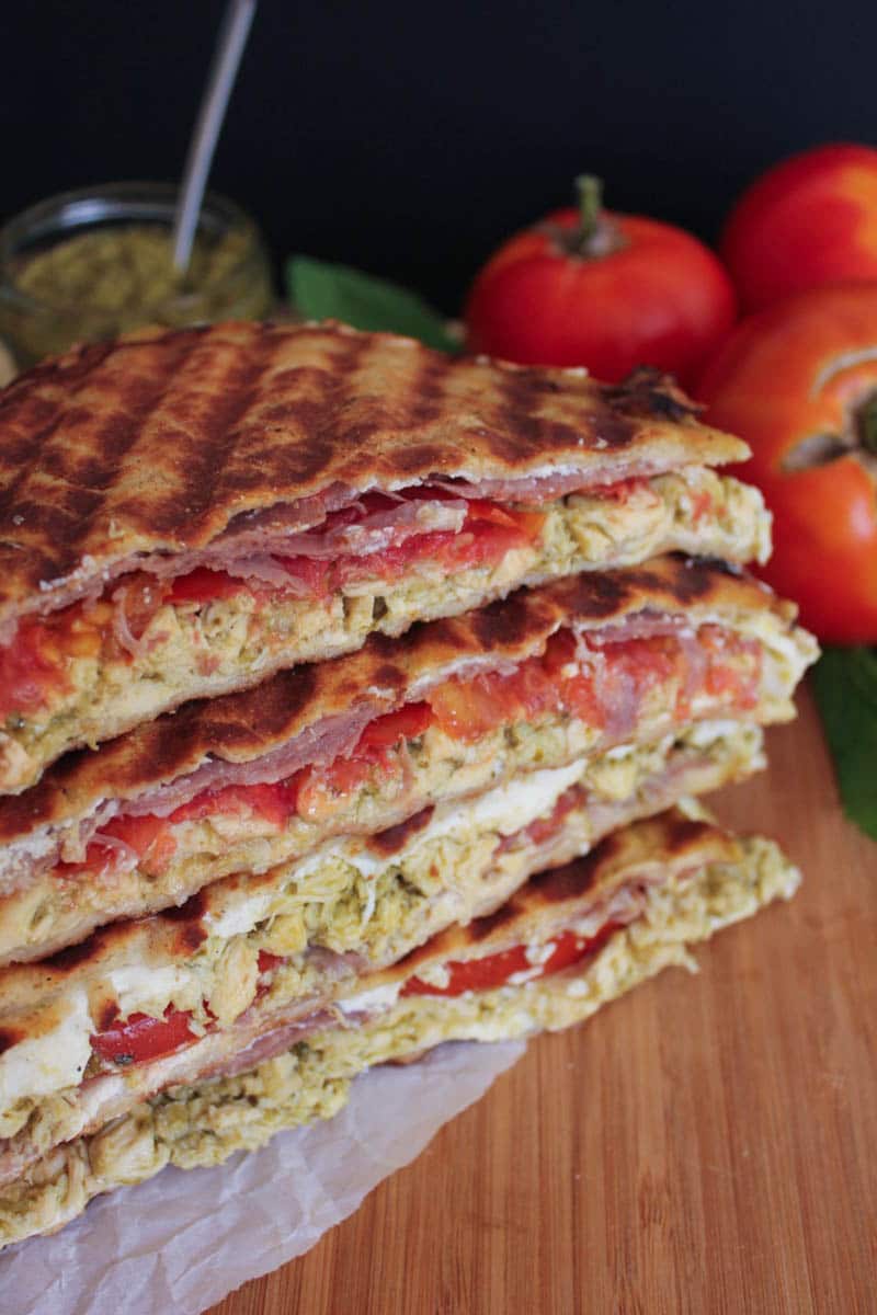 Pesto-Chicken-Flatbread-Panini-with-Prosciutto-Tomatoes-Mozzarella-3