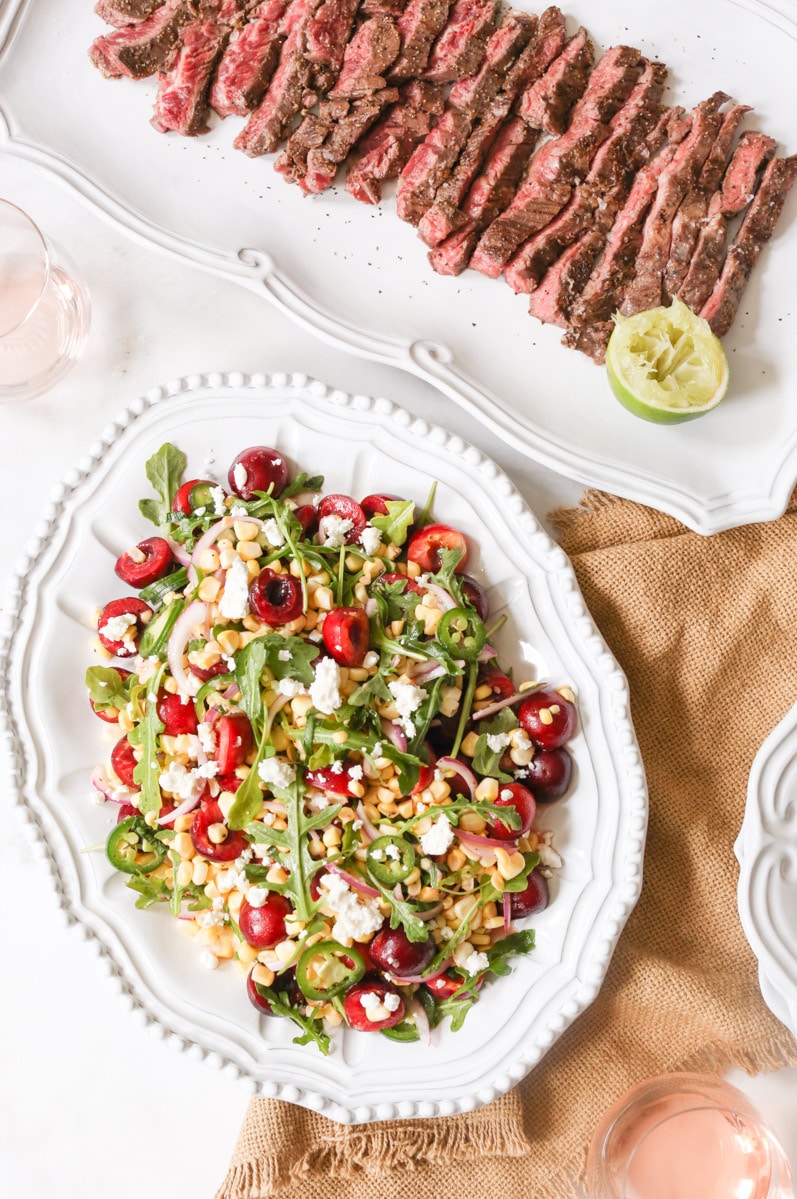Marinated-Skirt-Steak-with-Corn-and-Sweet-Cherry-Salad-2
