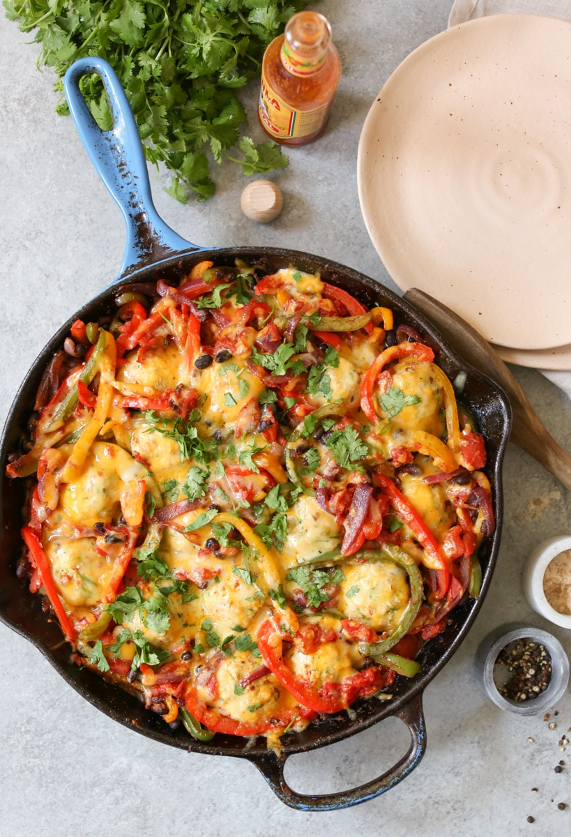 Gluten-Free-Chicken-Meatball-Fajita-Skillet