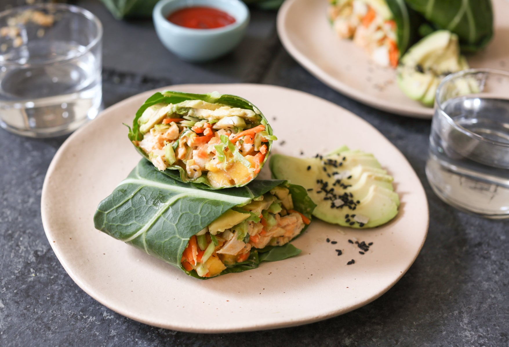 sriracha-chicken-salad-collard-wraps-with-mango-avocado-and-slaw-7