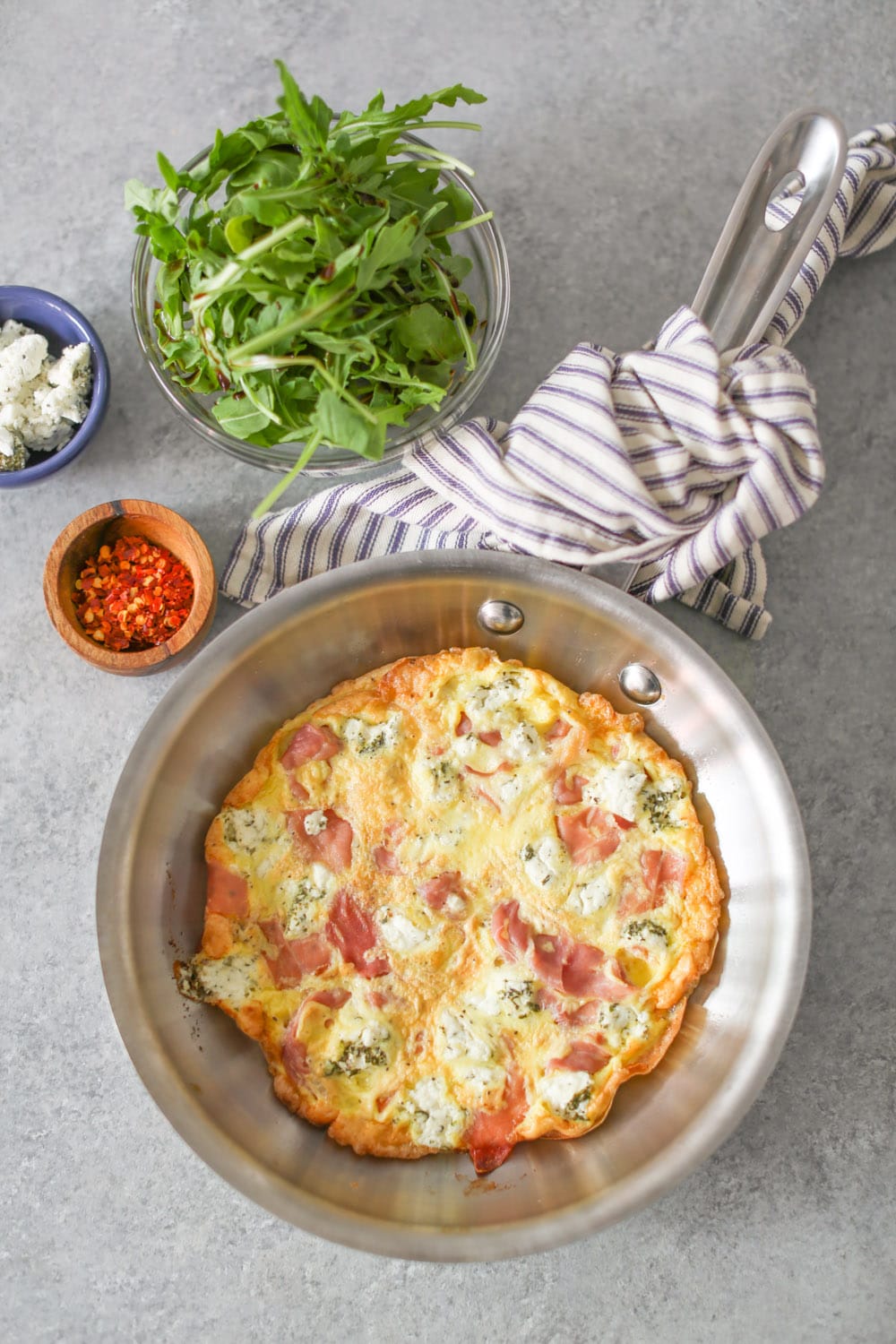 Personal Frittata with Prosciutto, Goat Cheese, and Arugula