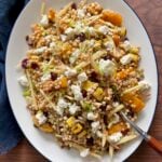 Overhead shot of fall couscous salad on a platter.